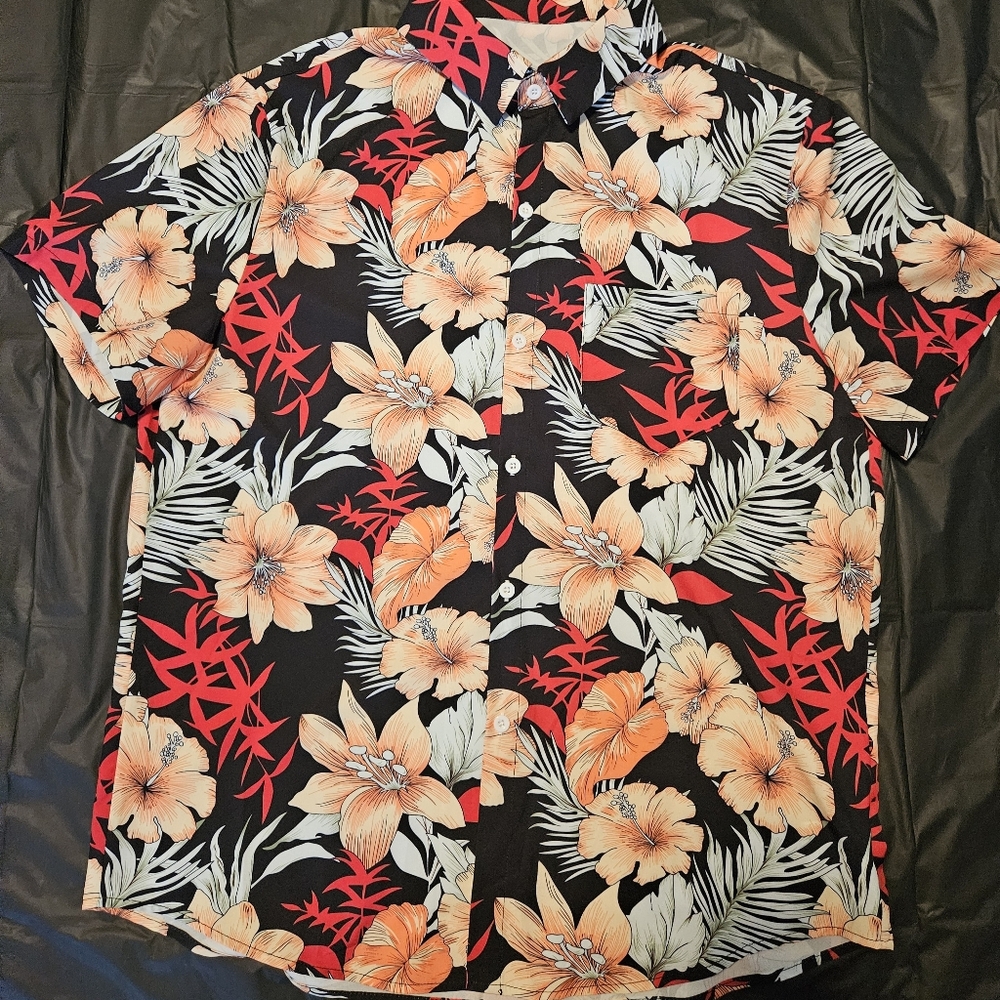 Matching Outfit Floral Black and Red Men's Shirt And Shorts Set